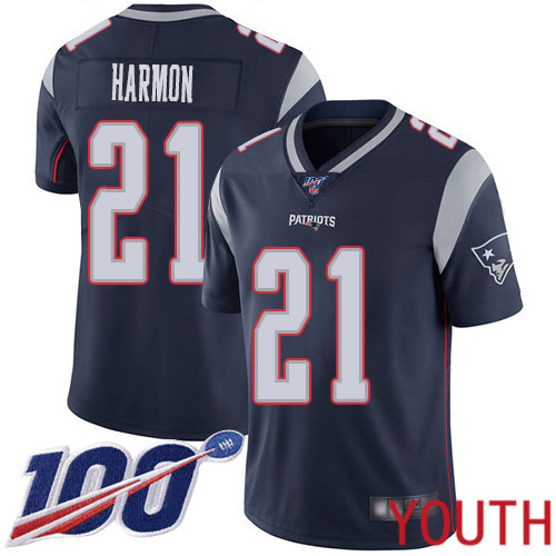 New England Patriots Football #21 100th Season Limited Navy Blue Youth Duron Harmon Home NFL Jersey->youth nfl jersey->Youth Jersey